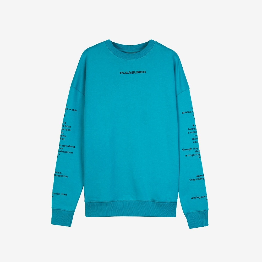 Pleasures Now All Embroidered Crewneck Blue Teal - Picture 1 of 4